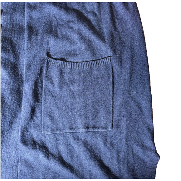 Debut Navy Long Cardigan Duster Open Front Pockets Side Slits Lagenlook Sz M EUC - Picture 6 of 10